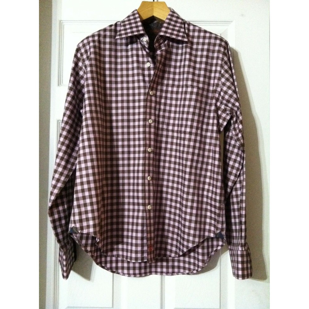 NWT TREVERO MENS NEW BROWN/PINK 100%COTTON PLAID LONG SLEEVE CASUAL SHIRT SIZE:L